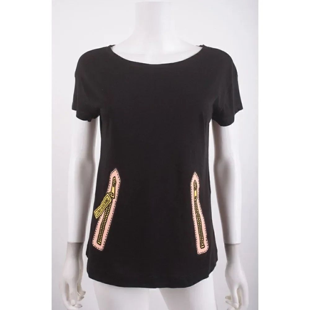 Love Moschino Womens T-Shirt Graphic Tee Zippers IT 40 US 4 Black NWT